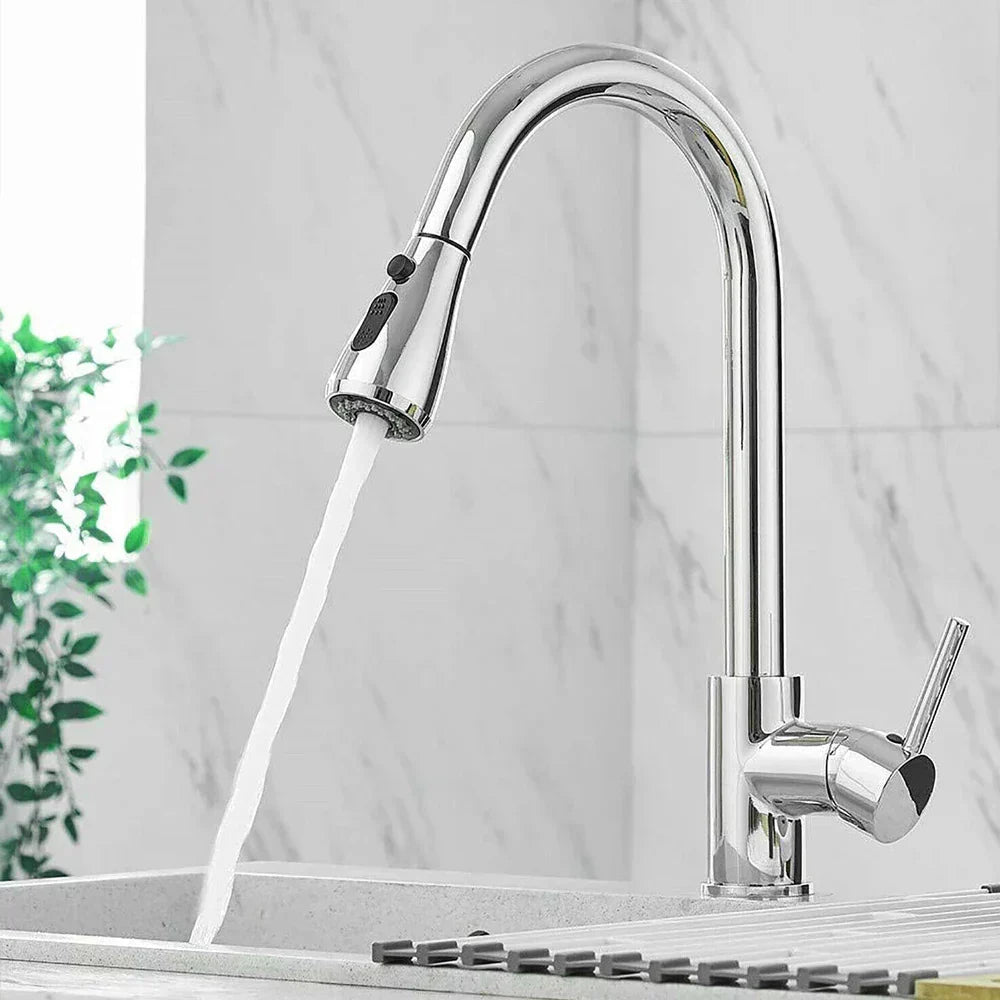 Pull-Out Faucet with Single Lever Mixer – Flexible Shower Function, Stainless Steel, Ideal for Modern Kitchens, Easy Installation