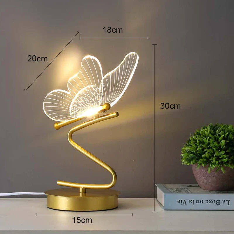 Elegant Butterfly Design Table Lamp | 3 Light Colors | Gold & Acrylic