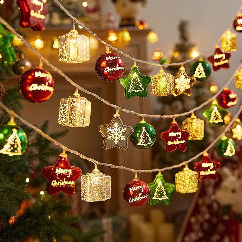 Christmas String Lights | 1 m / 3 m | 10 / 20 LEDs | Santa, Snowman & Candy Cane Design | Warm White & Battery Powered