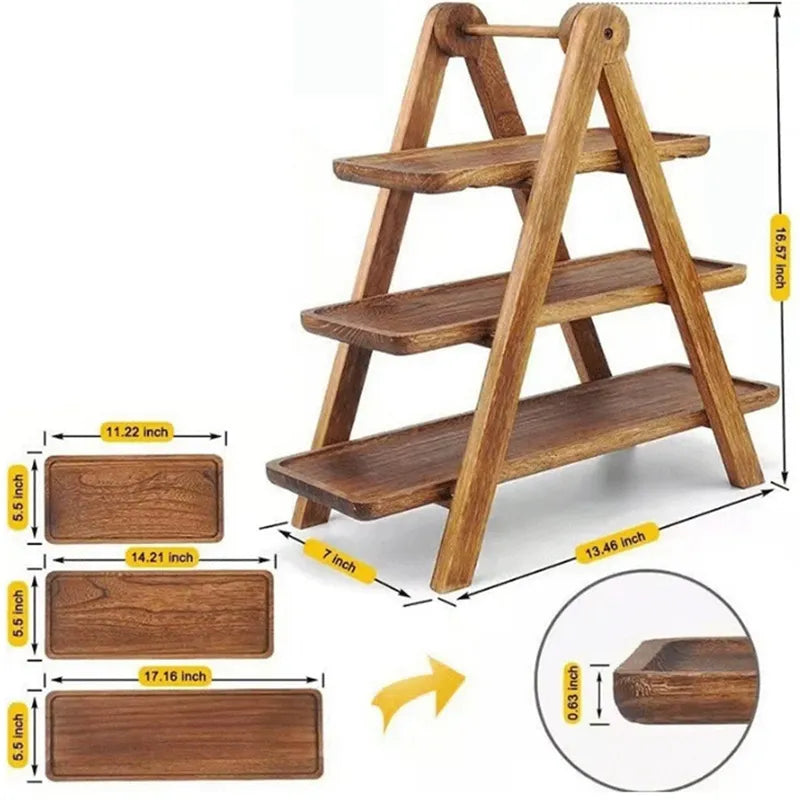 Wooden Cake Stand with 3 Tiers – Rustic Serving Platter