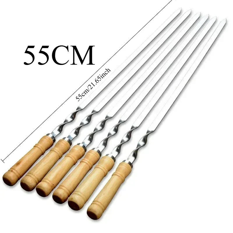 Extra Long Stainless Steel Skewers with Wooden Handle - Set of 6