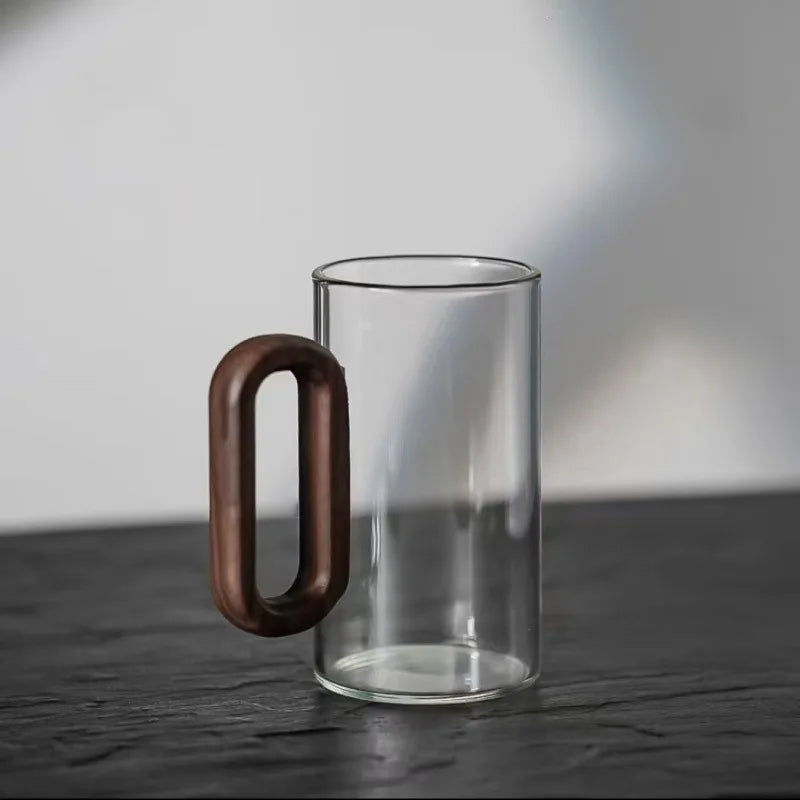 Glass Mug with Rustic Wooden Handle