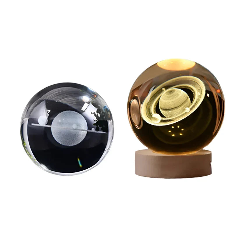 LED Starry Sky Projector with Wooden Base - 3D Crystal Night Light for Bedroom and Gifts