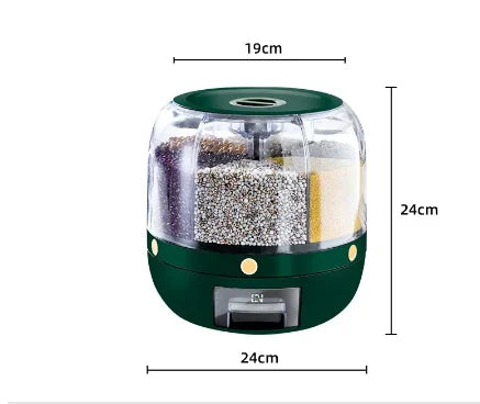 Revolving Grain Storage Dispenser with Clear View Design