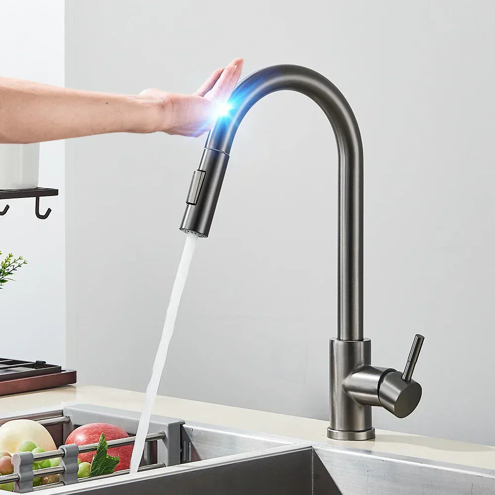 Touch Sensor Kitchen Faucet with Pull-Out Spray Head – Brushed Nickel