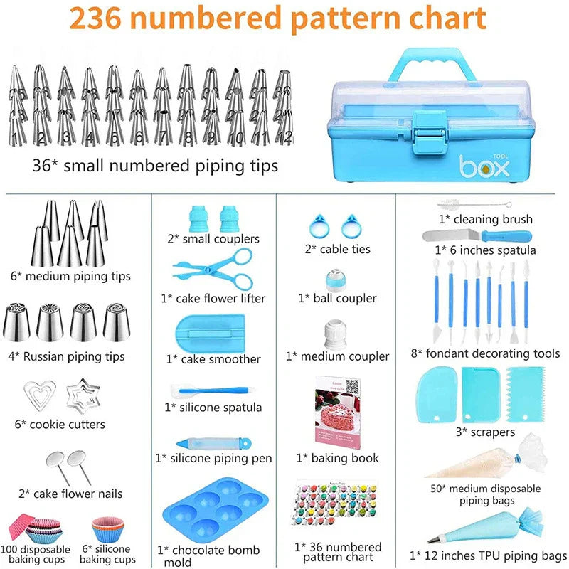 236-Piece Cake Decorating Set with Stainless Steel Nozzles and Piping Bags for Baking Enthusiasts