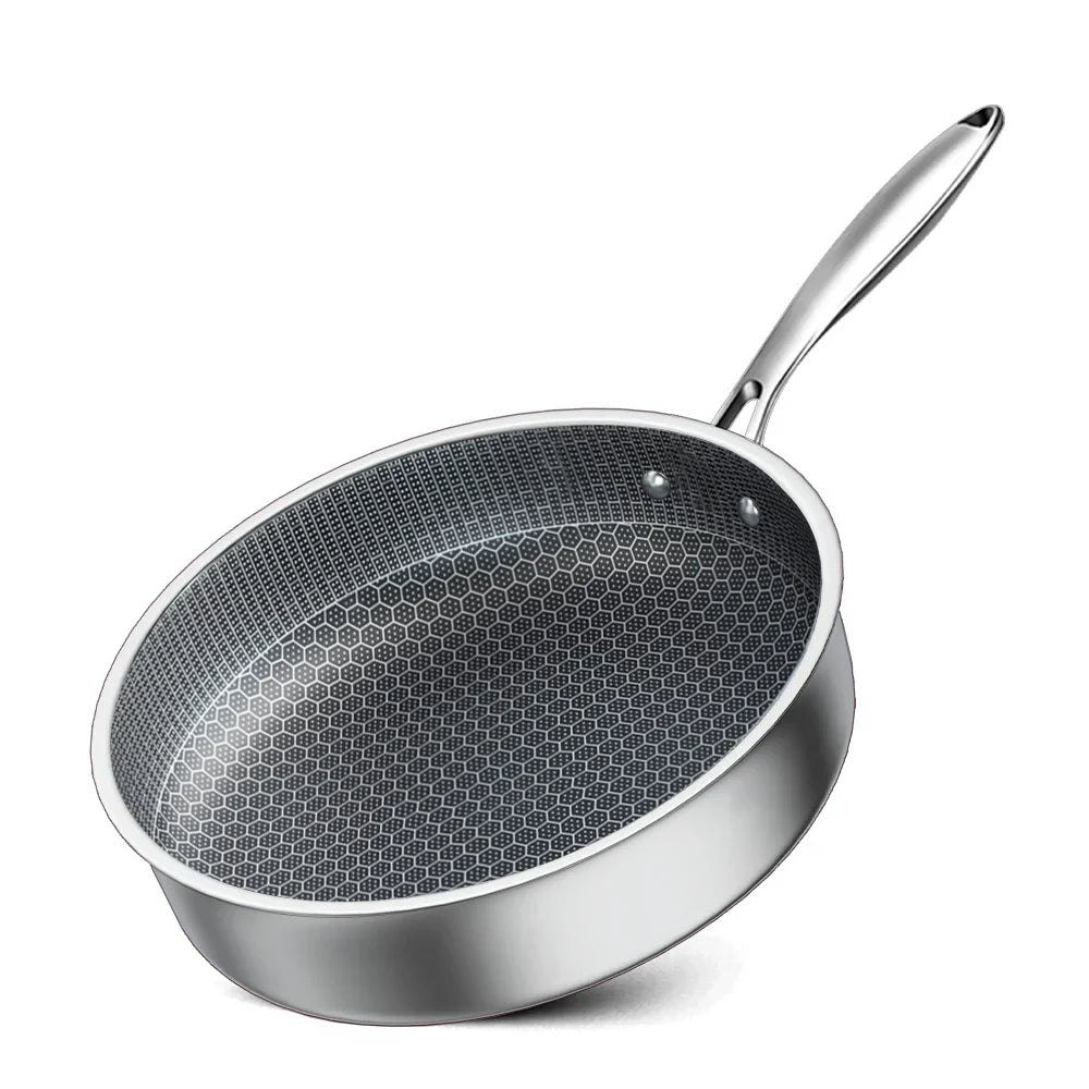 Non-Stick Frying Pan with Honeycomb Design in Stainless Steel