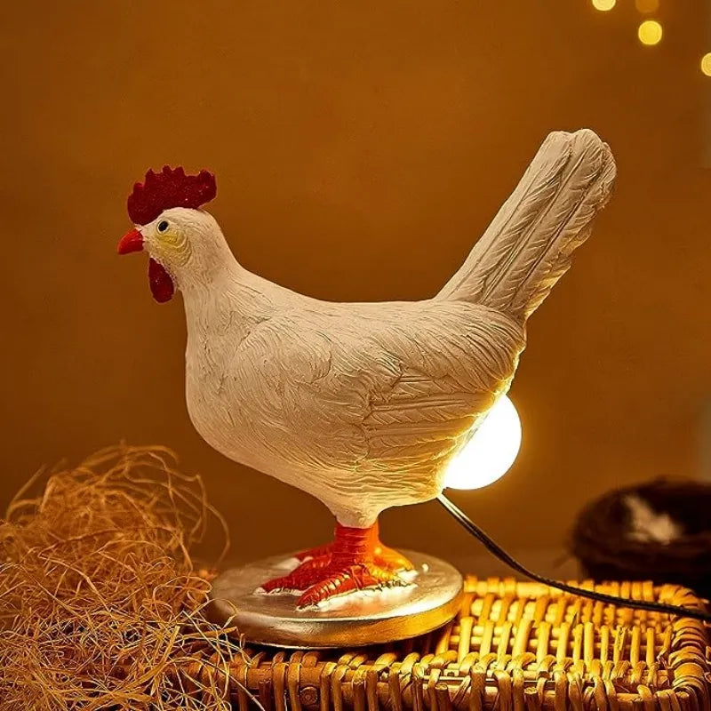 Charming Wooden Chicken Table Lamp