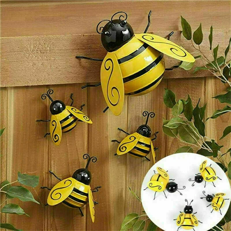 Metal Bee Wall Art Set for Living Spaces | 4-Piece | Outdoor and Garden Decor