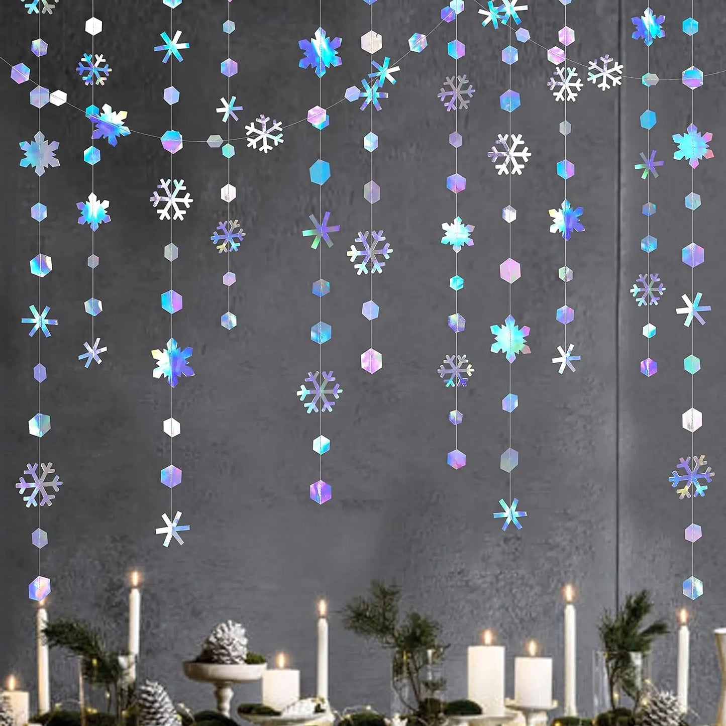 Holographic Snowflake Garland - 4m Iridescent Winter Decoration for Christmas, Weddings & Parties