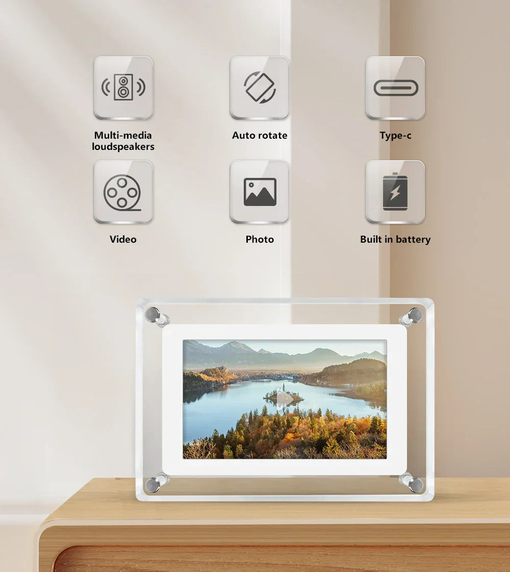 Rechargeable Digital Photo Frame with Acrylic IPS Screen for Home Decor
