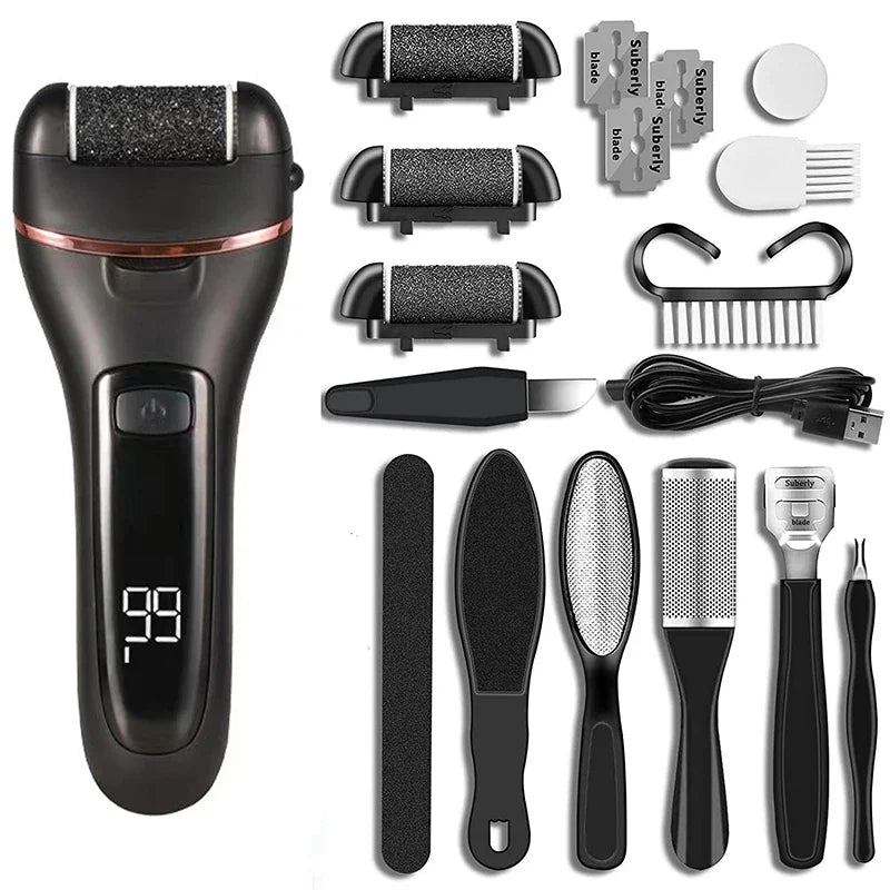 Electric Callus Remover with 3 Grinding Heads & LED - Waterproof & Rechargeable
