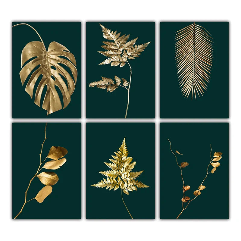 Exquisite Tropical Gold Leaves Canvas Art for Elegant Spaces