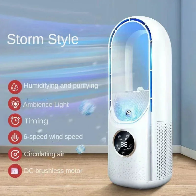 Bladeless Fan with Humidifier - 6 Speed Settings, USB Powered & Quiet