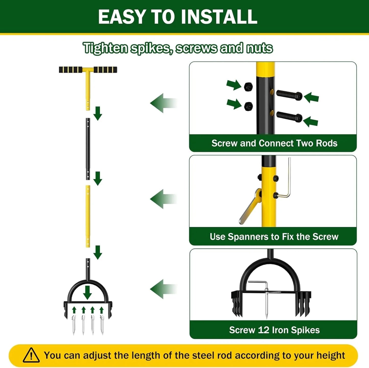 Manual Lawn Aerator with Carbon Steel | 16 Spikes & 8 Hollow Tines | For Healthy Grass and Garden