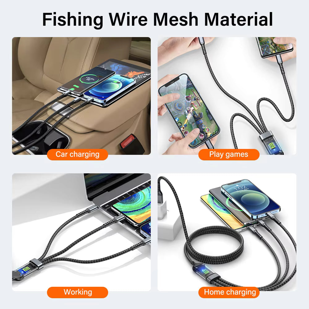 Versatile 3-in-1 Charging Cable with LED | 1.2m Length | Multi-Device Compatibility