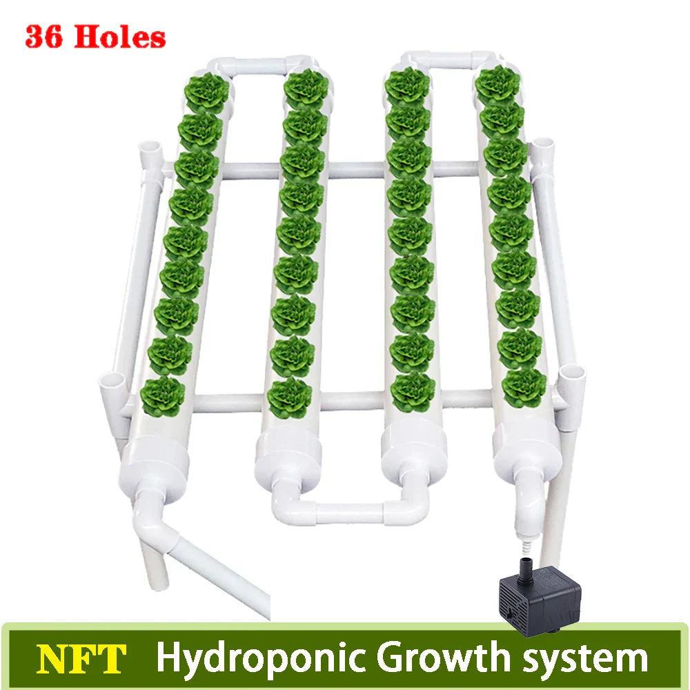 Indoor Hydroponics System with Pump & Timer - 36 Plant Spaces for Herbs & Vegetables - White