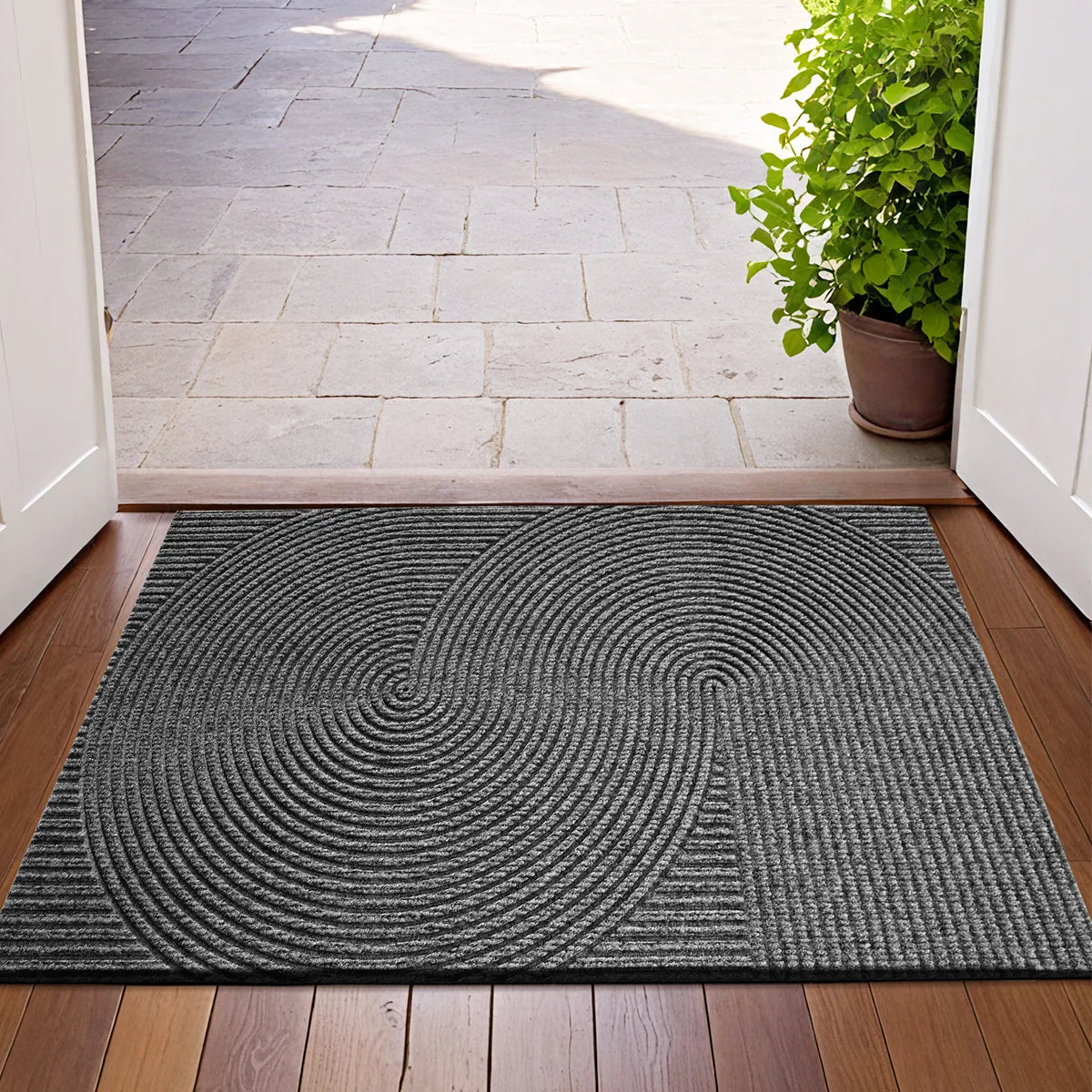 3D Groove Door Mat Made of Durable Polyester with Non-Slip Backing for Indoor and Outdoor Use