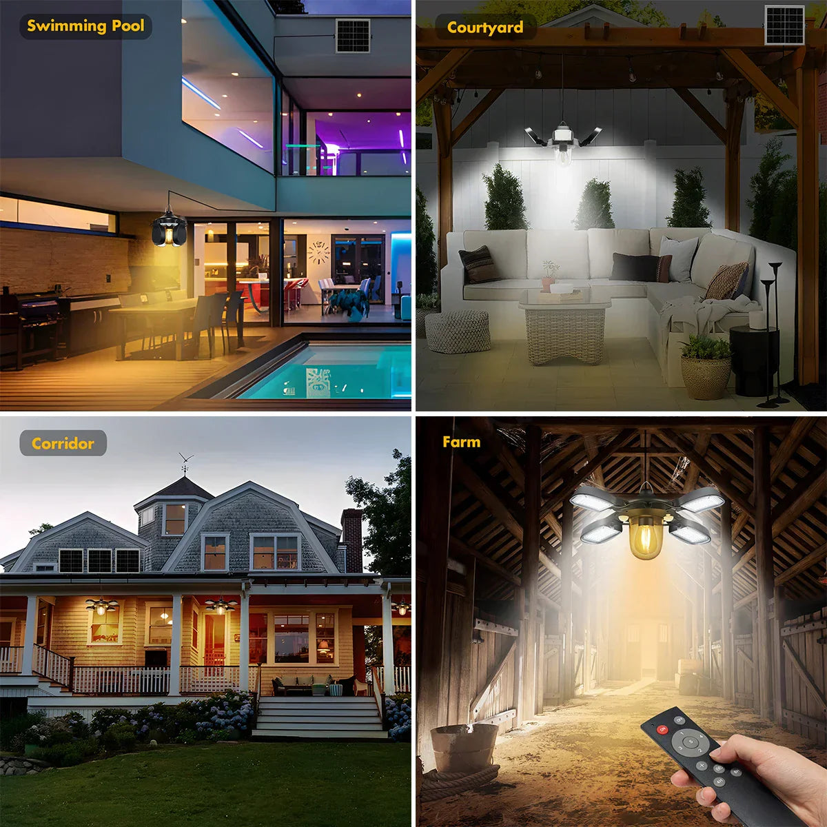 Solar Pendant Light with Remote Control & Motion Sensors – 192 LEDs