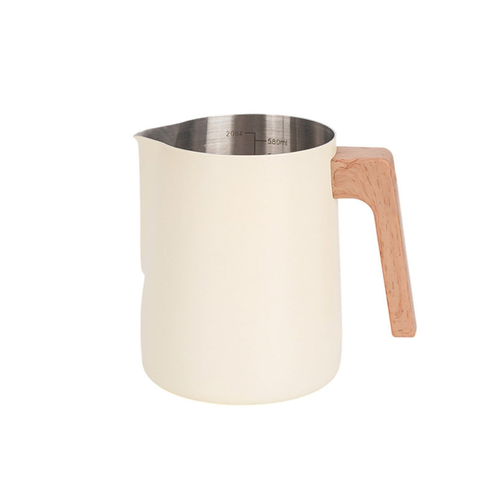 Modern Stainless Steel Milk Frother with Wood Grain Handle