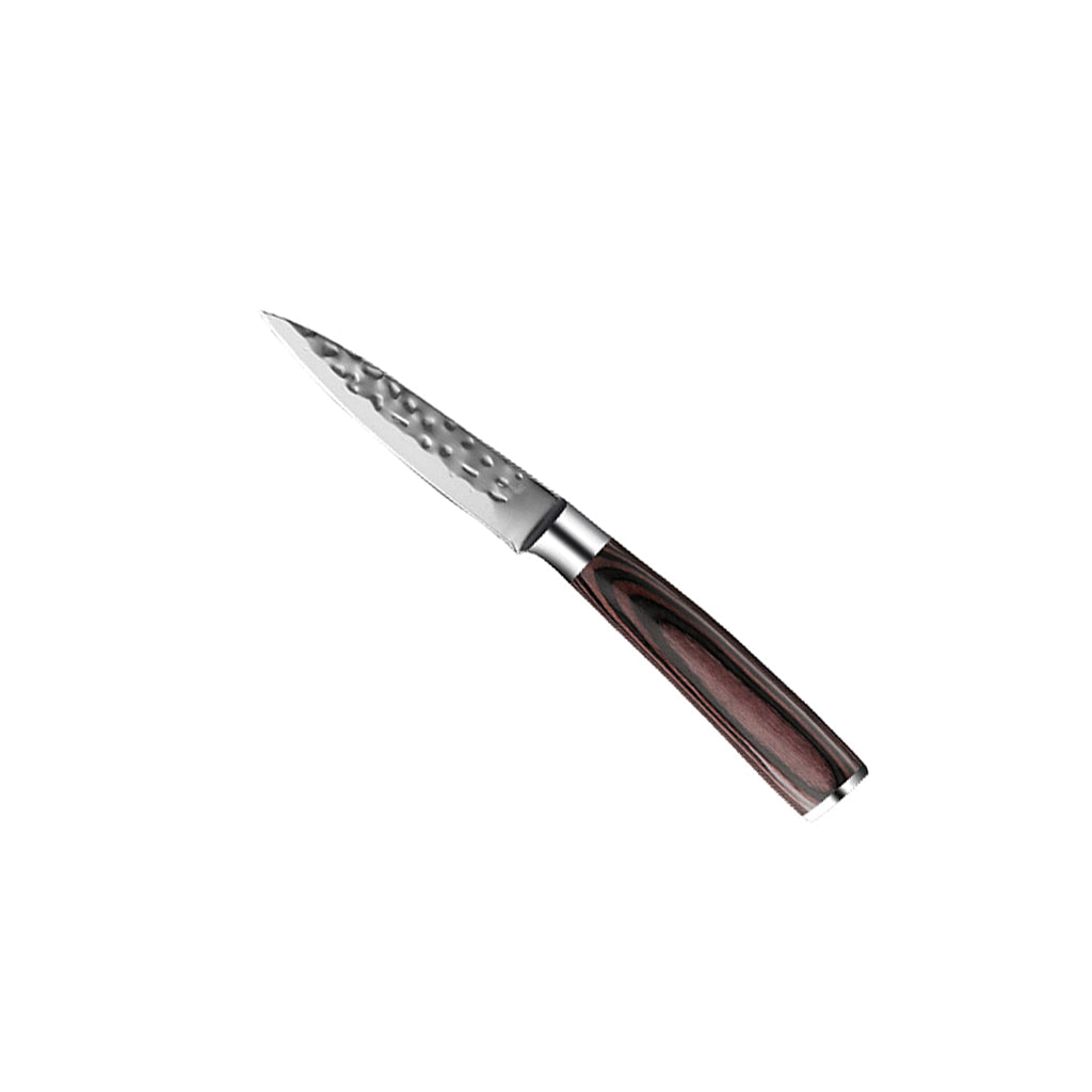 6-Piece Knife Set in Hammered Stainless Steel with Acacia Magnetic Rack