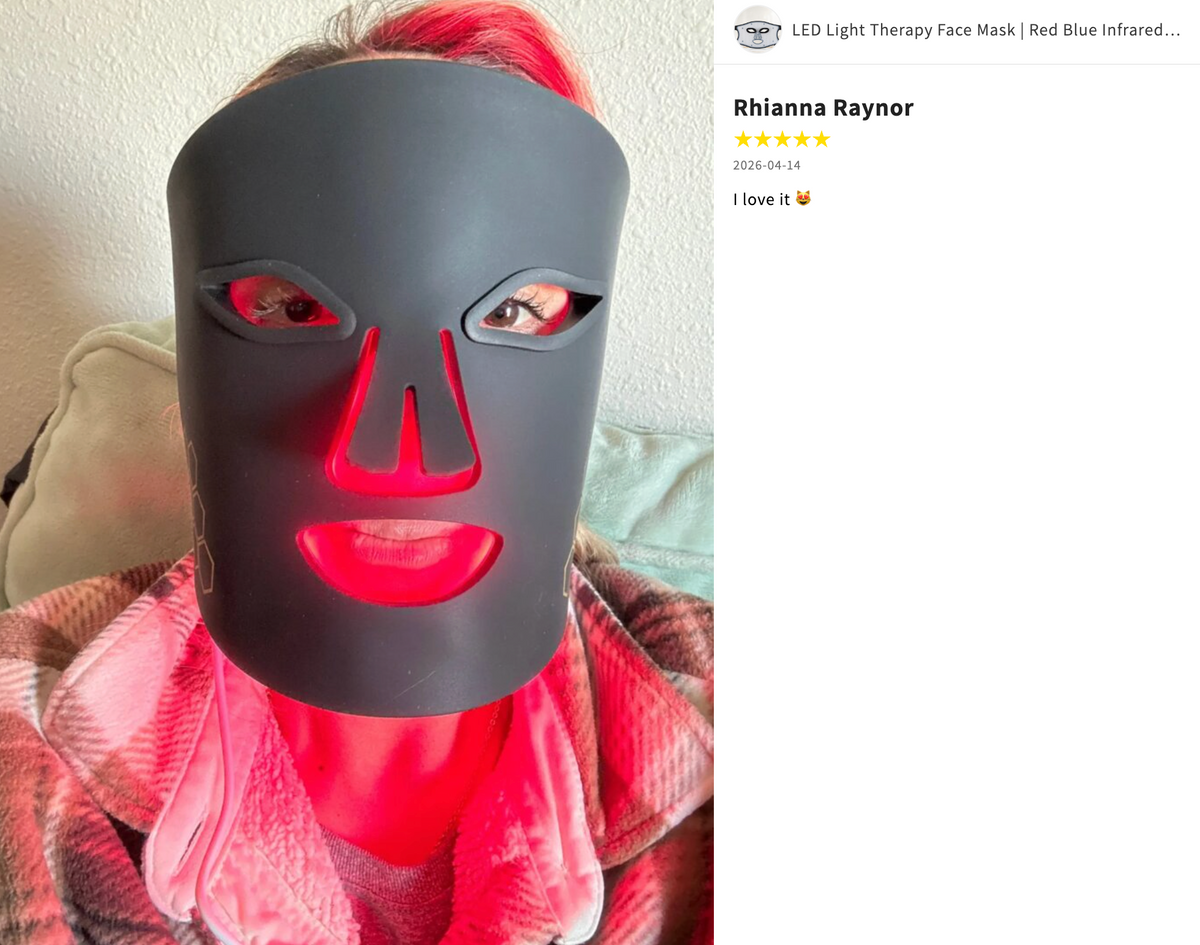 Facial Mask with 72 LEDs - Red, Blue, and 850nm Near-Infrared Light, 3 Levels, 4 Settings & Timer from 5 to 20 Minutes