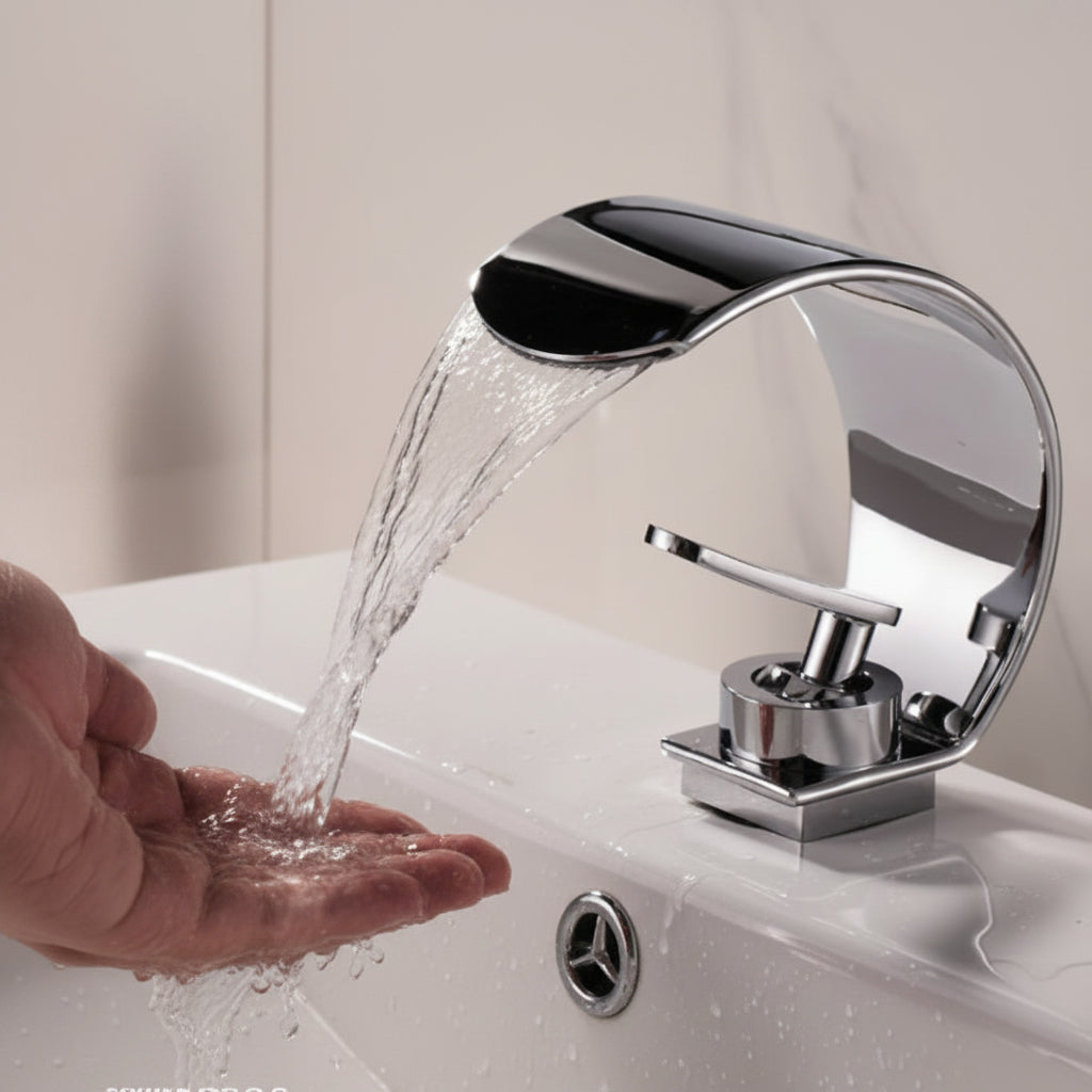Mirror Basin Faucet with Waterfall Stream Design