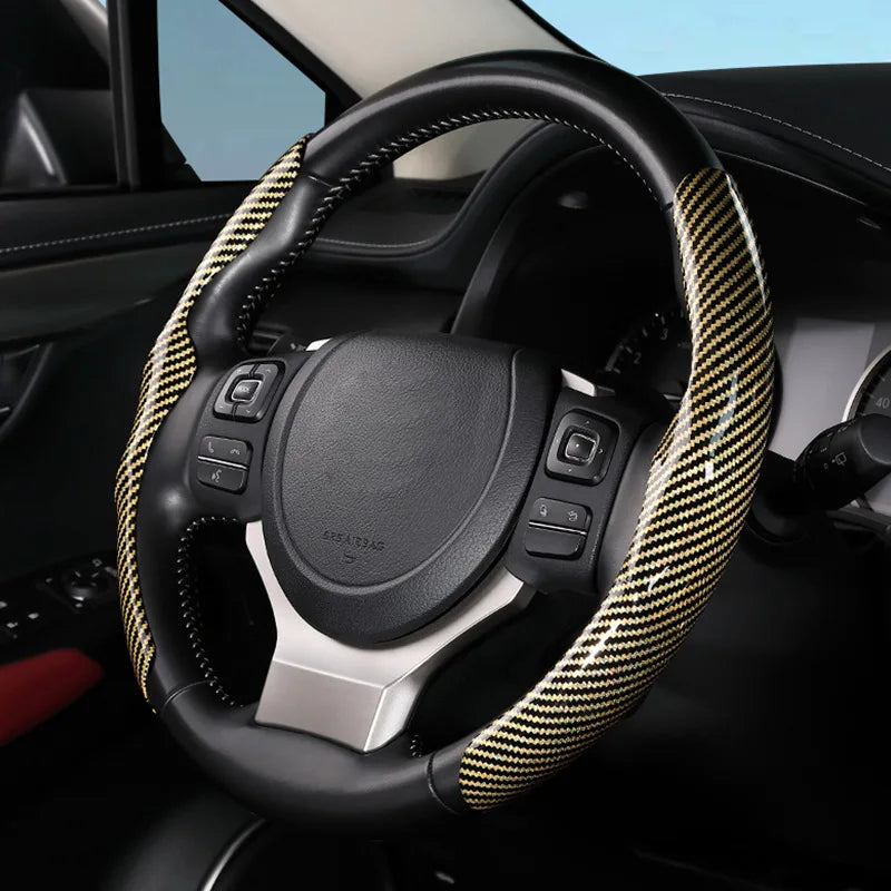 Anti-Slip Steering Wheel Cover with Elegant Carbon Look – Universal Fit