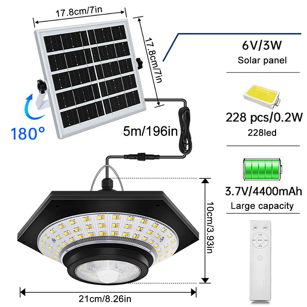 Solar LED Light with 1200 Lumens | 228 LEDs | Motion Sensor & Remote | IP65