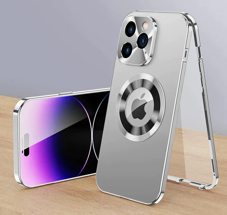 Magnetic 360° Full-Screen Lens Case for iPhone 15 14 13 - Aluminum