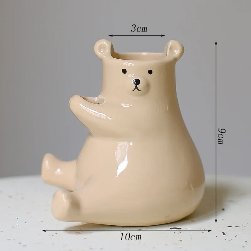 Floral Vase with Bear Design