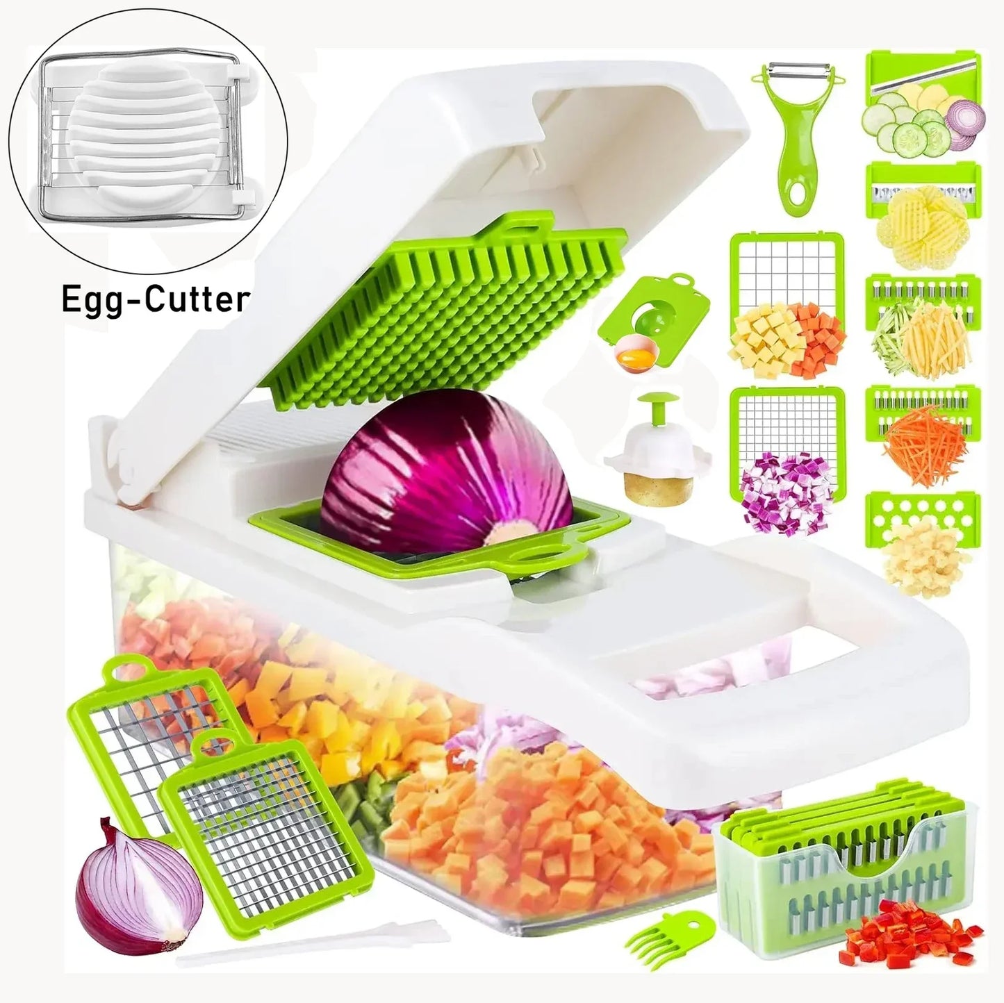12-in-1 Vegetable Slicer with 7 Stainless Steel Blades, Non-Slip & BPA-Free