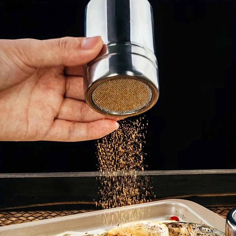Stainless Steel Powder Shaker for Cocoa and Spices – Silver Whirl Design