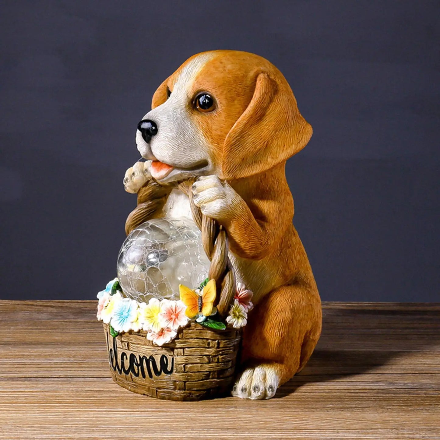 Charming Solar-Powered Dog Sculpture with LED Glow