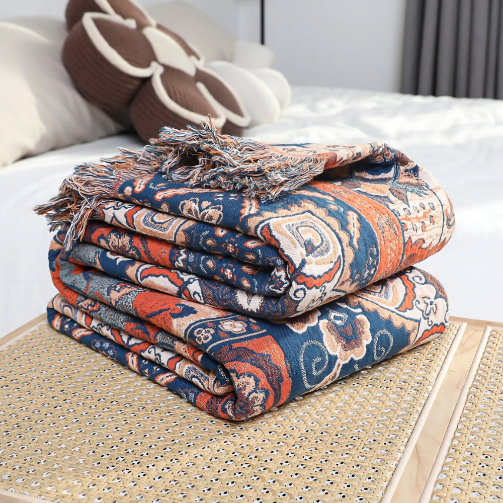 BloomWeave Botanical Cotton Throw for Cozy Comfort