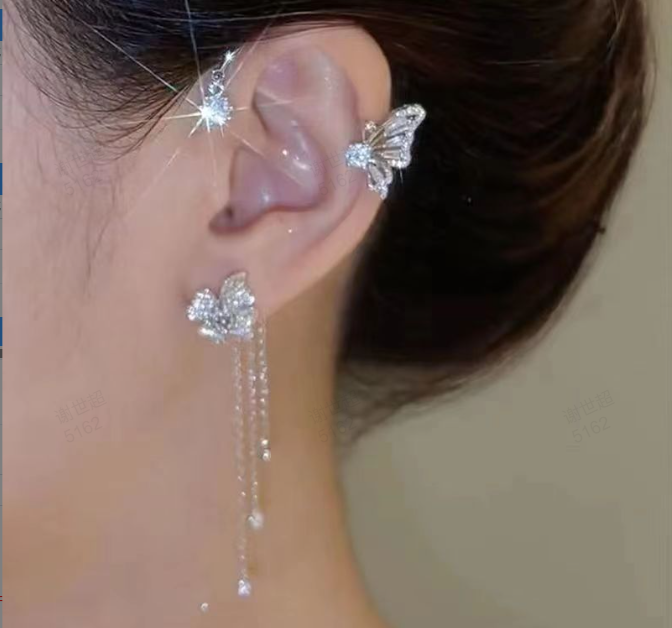 Elegant Butterfly Earrings with Sparkling Zirconia | Chic Women's Drop Earrings with Tassels
