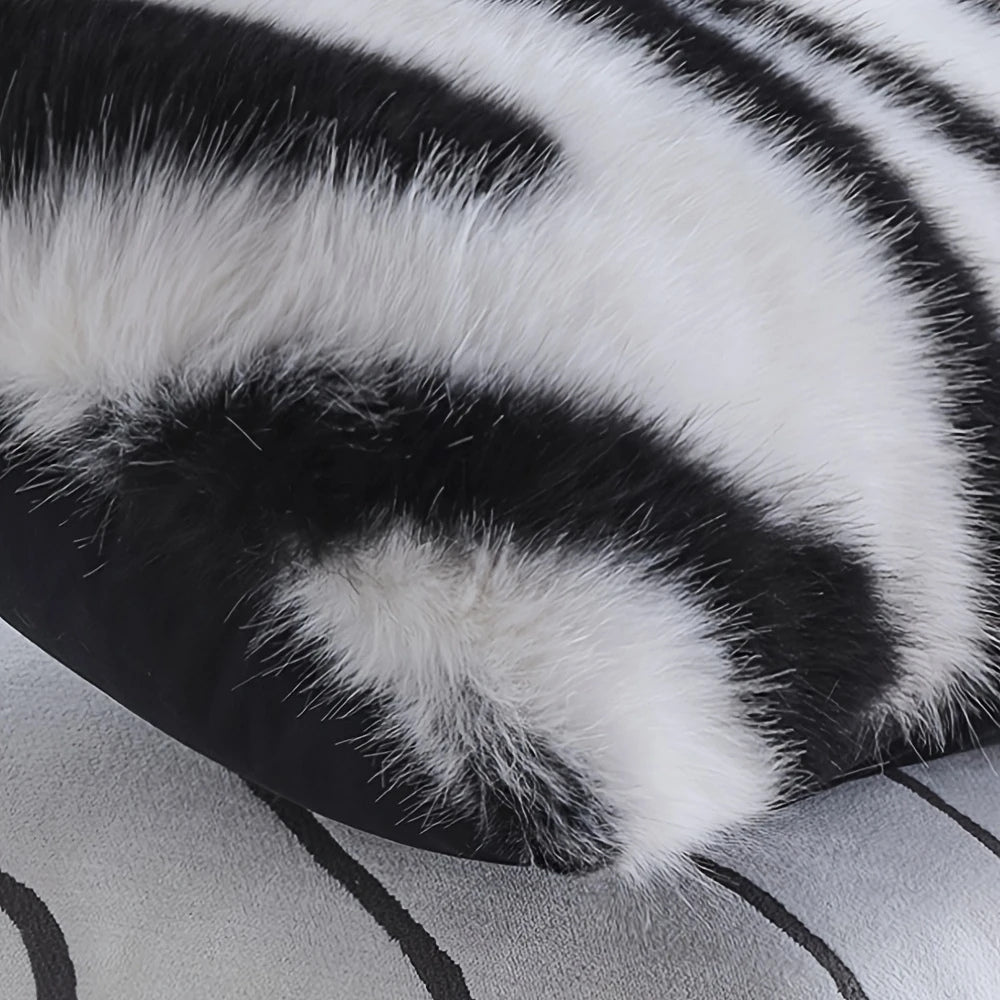 Chic Striped Faux Fur Throw Pillow Cover
