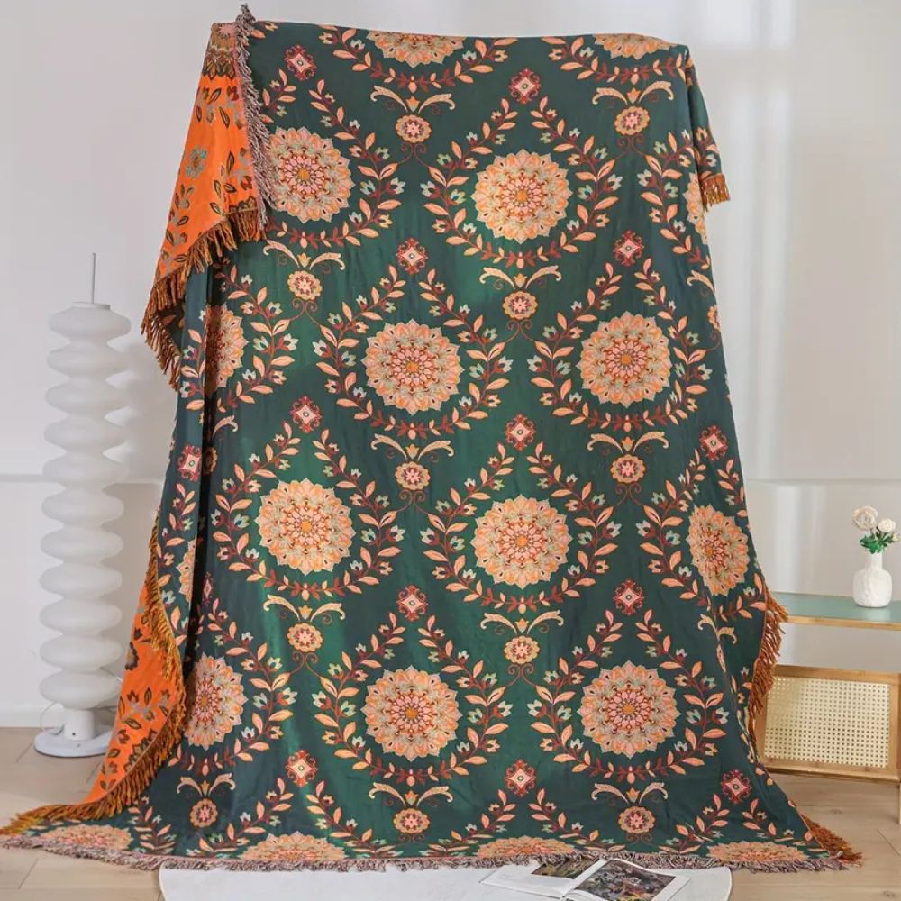 Chic Reversible Cotton Throw Blanket with Floral Design