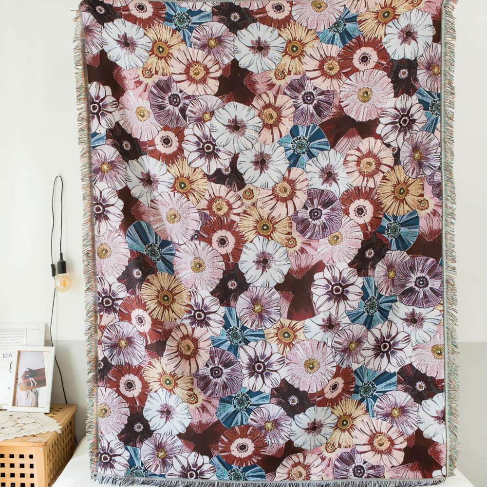 Charming Floral Woven Blanket with Tassels for Cozy Living