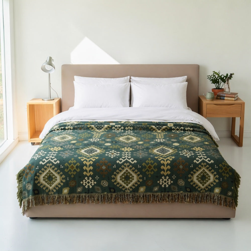 Earthy Chic Cotton Throw with Stylish Fringe