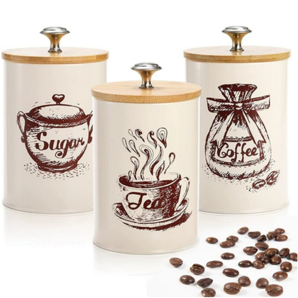 Chic Iron Canister Set for Coffee, Sugar, and Tea - 3 Pieces