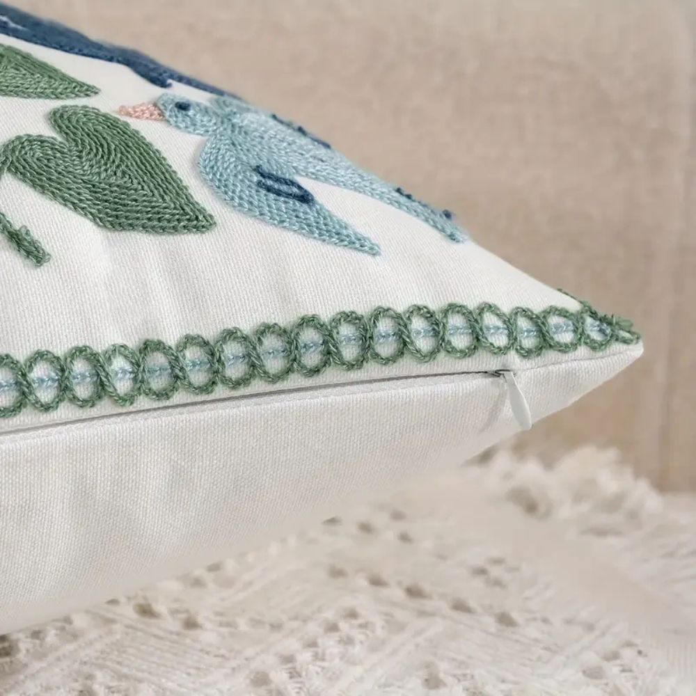 Charming Floral Embroidered Throw Pillow Cover