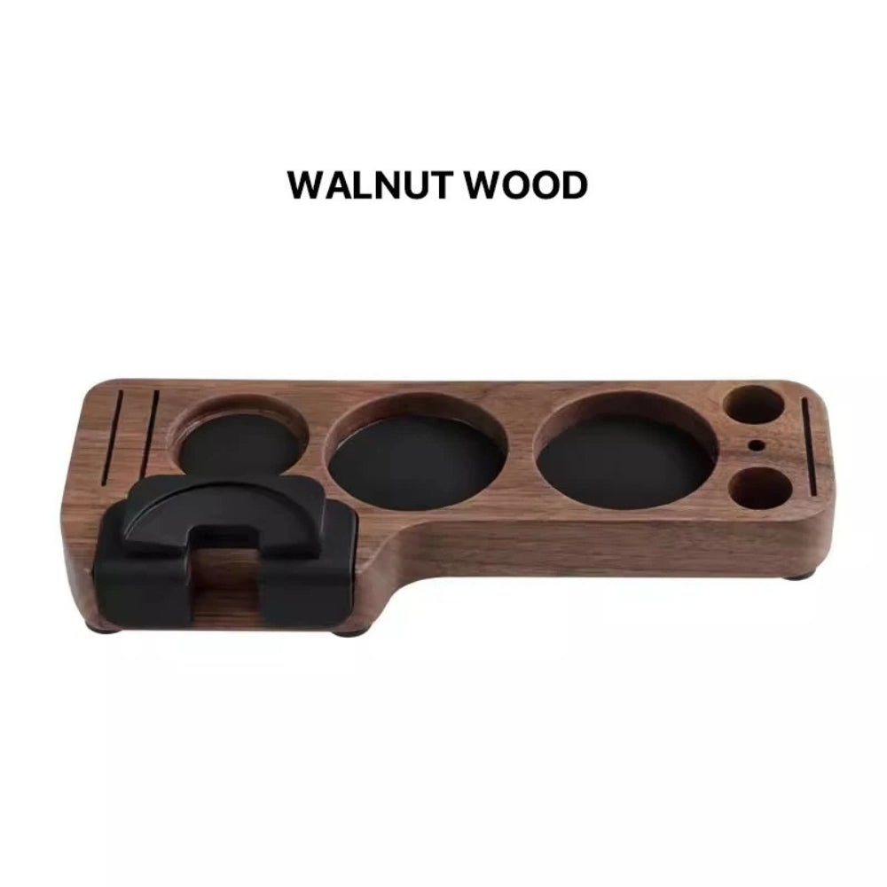 Espresso Tamper Station in Walnut – Coffee Bar Organizer and Stand