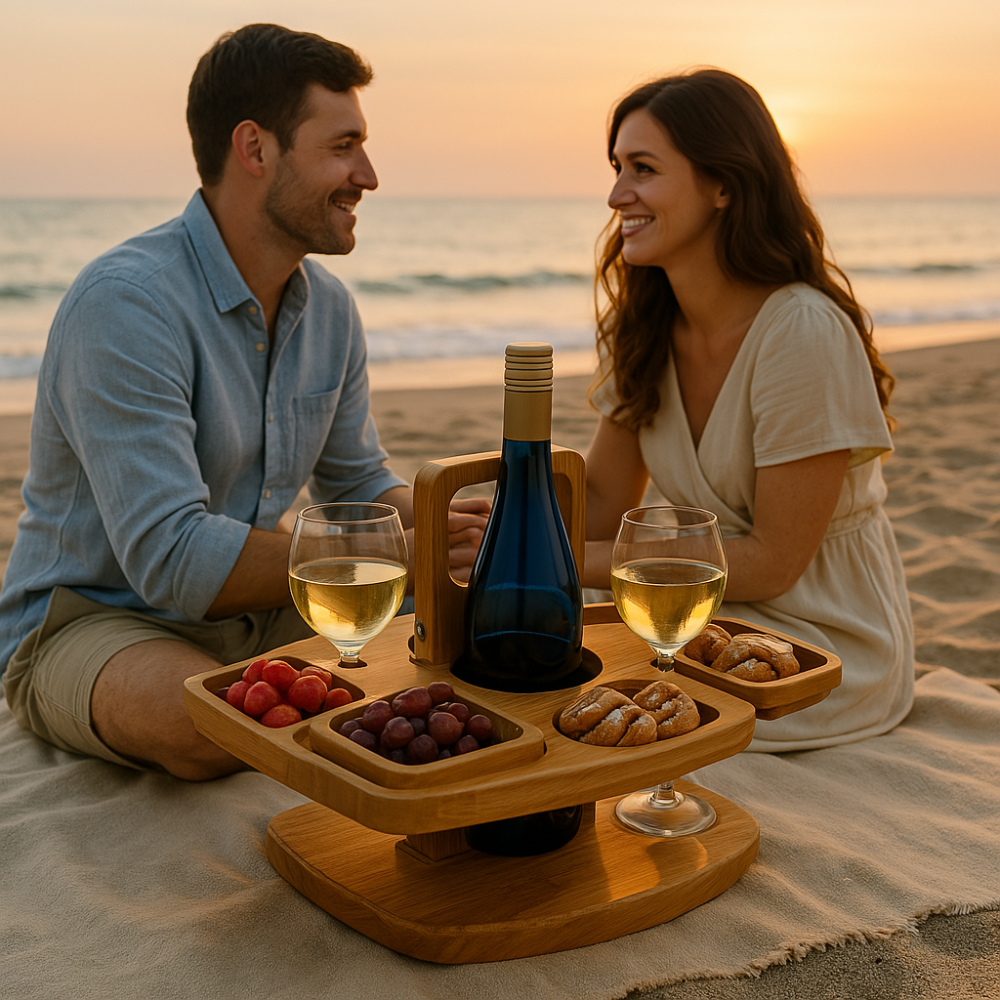 Portable Picnic Table with Snack Compartments & Cup Holders