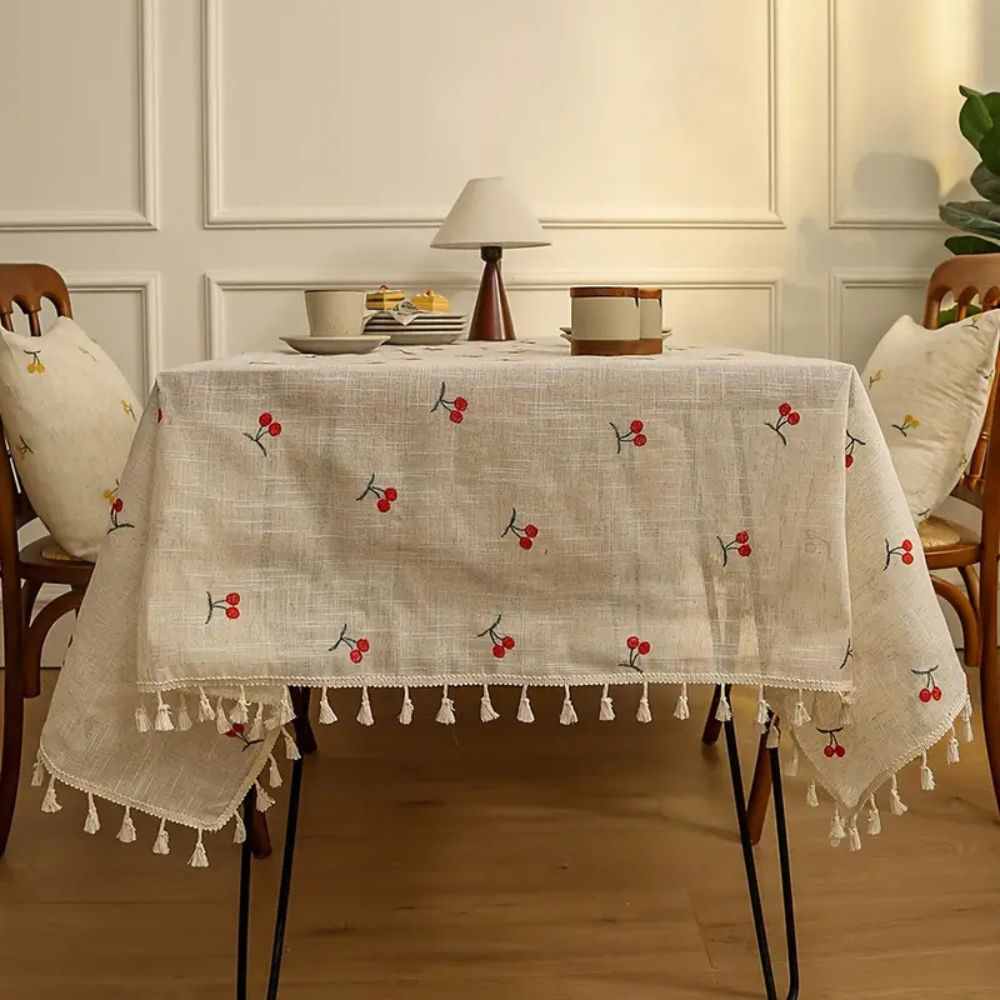 Charming Cherry Blossom Tassel Table Cover