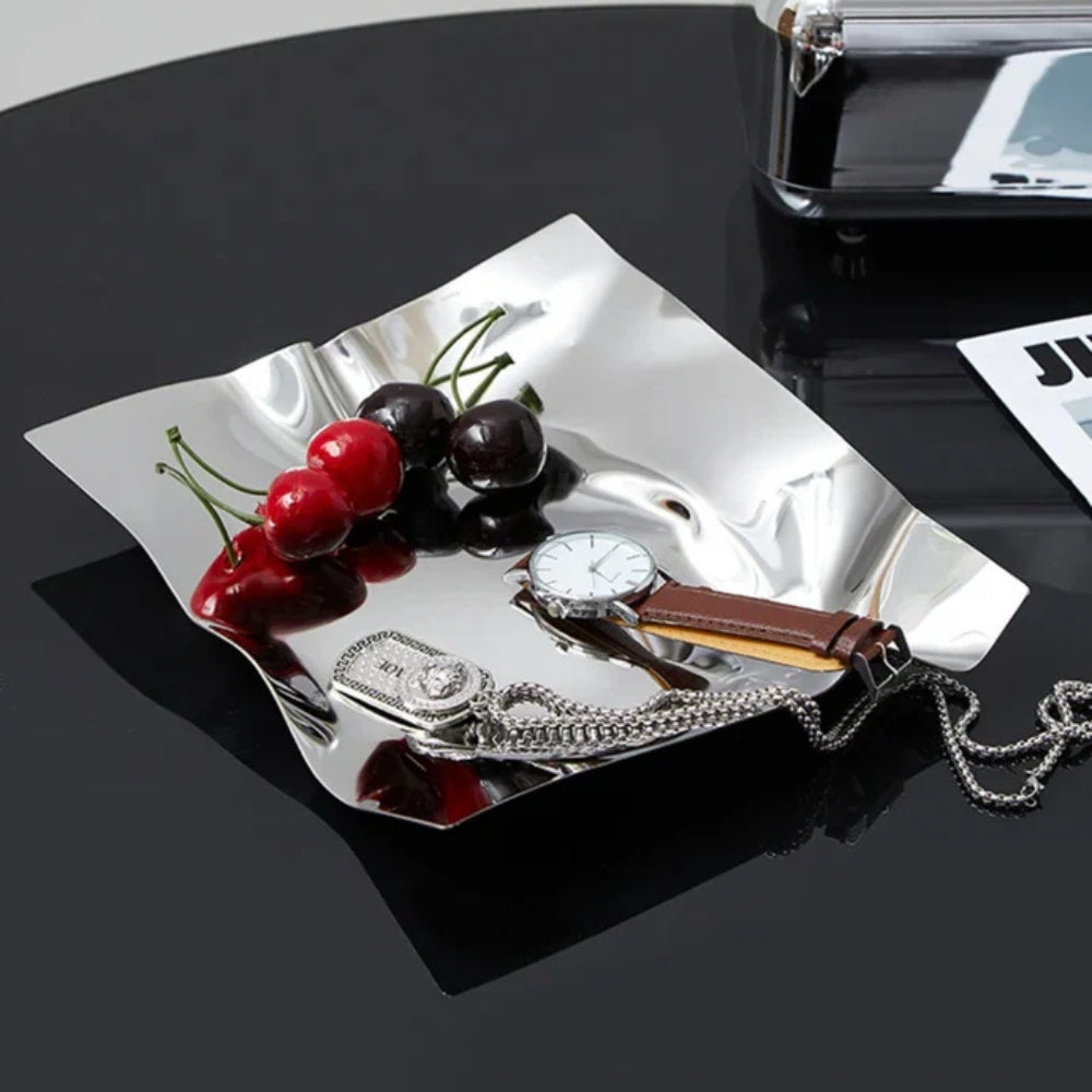 Sleek Textured Stainless Steel Decorative Tray