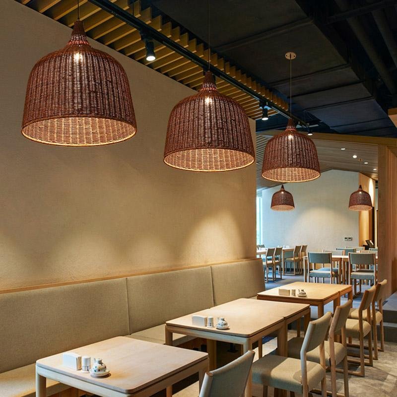 25-Inch Rattan Pendant Light in Rustic Bell Design