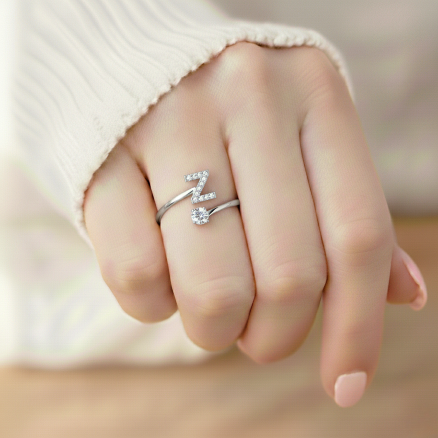 Adjustable Initial Ring Classic with Gift Box and Message Card