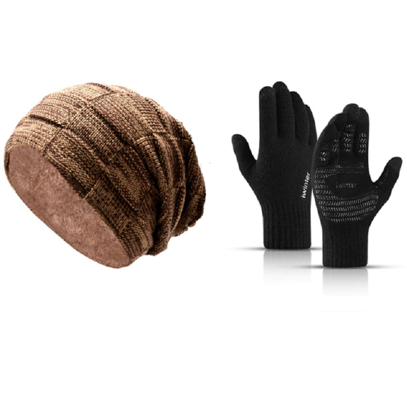 Warm Beanie Hat for Men with Matching Gloves for Winter