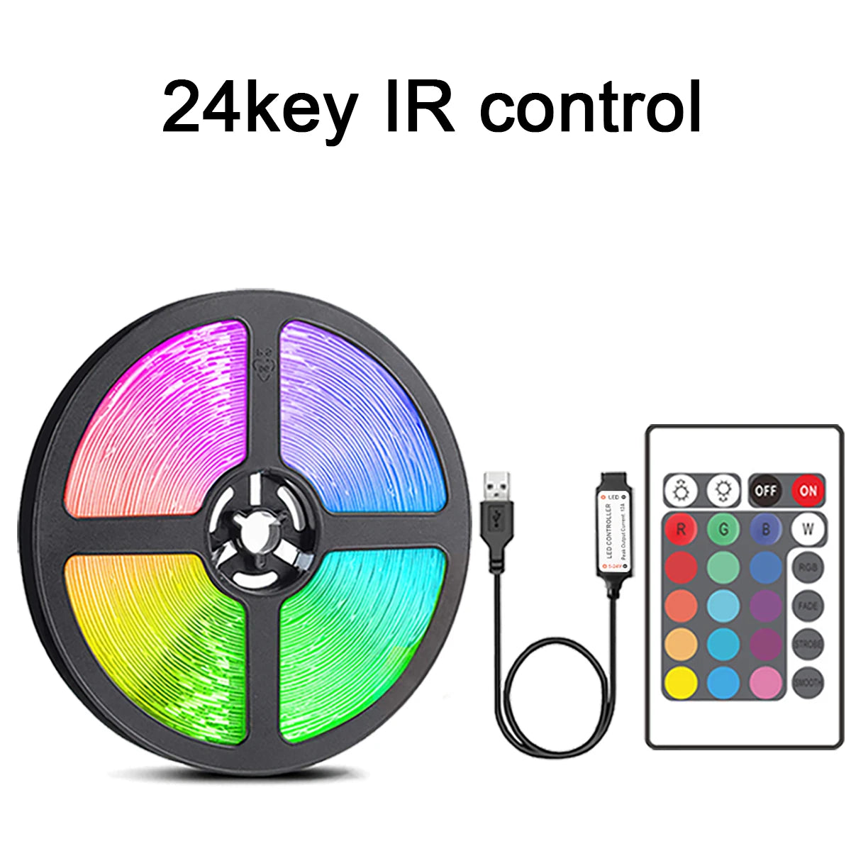 RGB USB Light Strip with 44-Key Remote for Room, TV & Party – 1–20 m